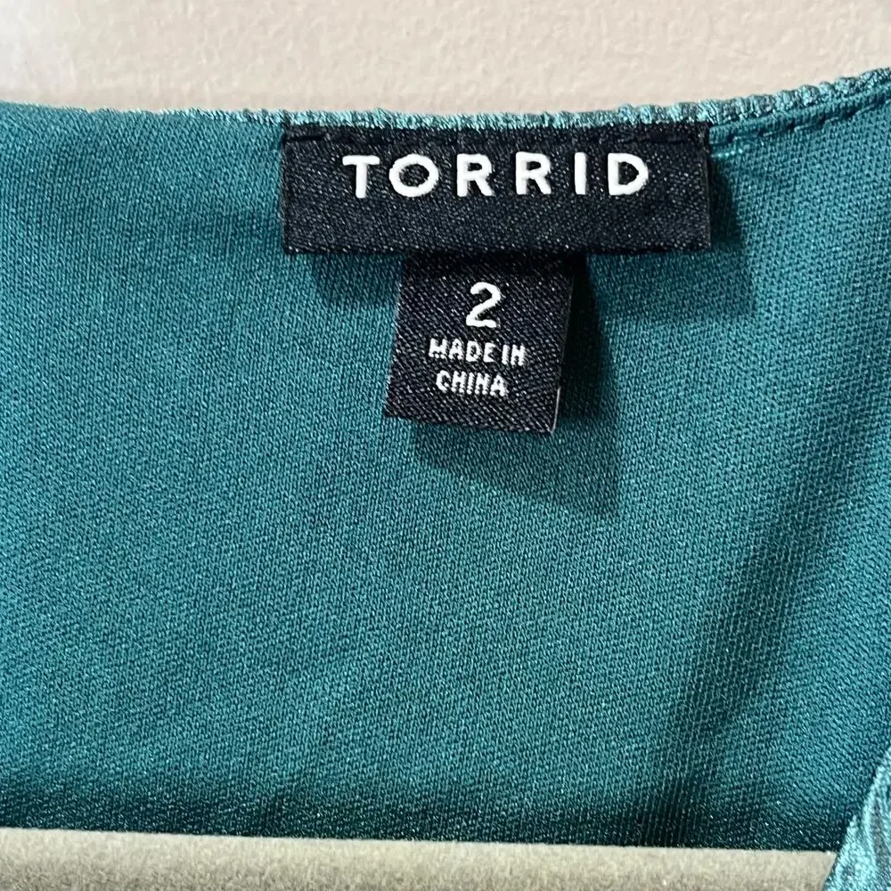 Torrid Crinkle Knit Surplice Midi Skater Dress Pine Green Plus Size Women 2X - Picture 3 of 8